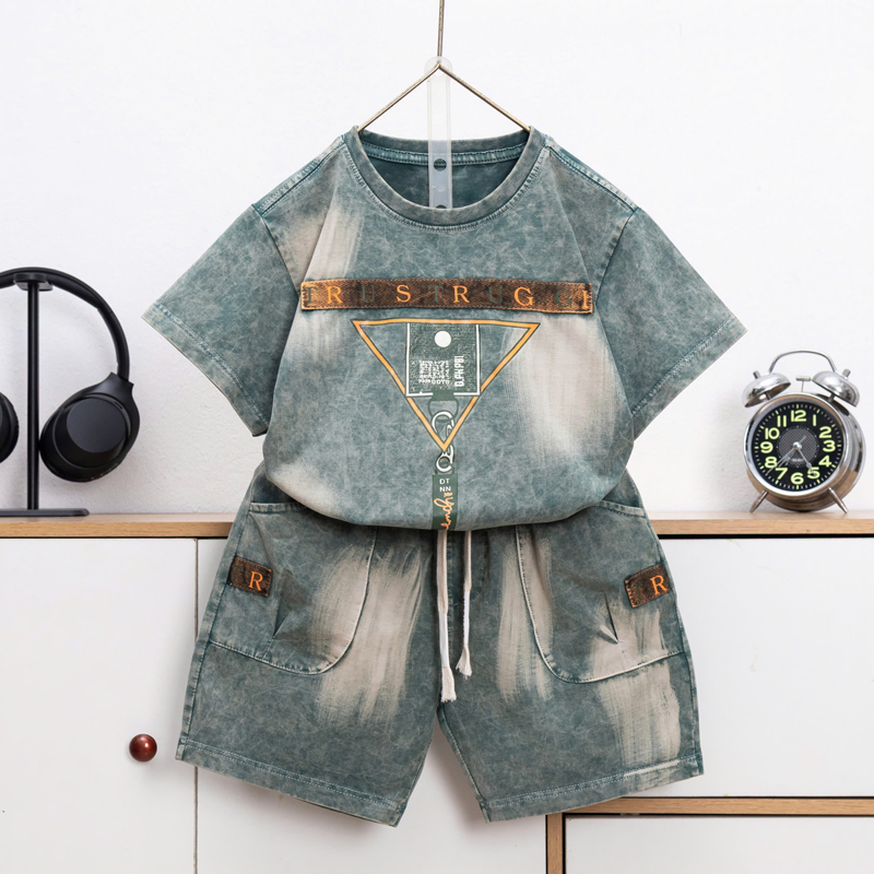 Bộ thun bé trai wash đá tam giác