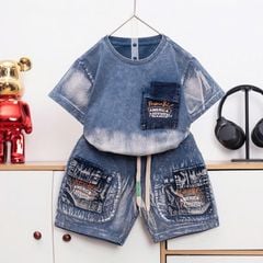 Bộ thun bé trai wash đá America