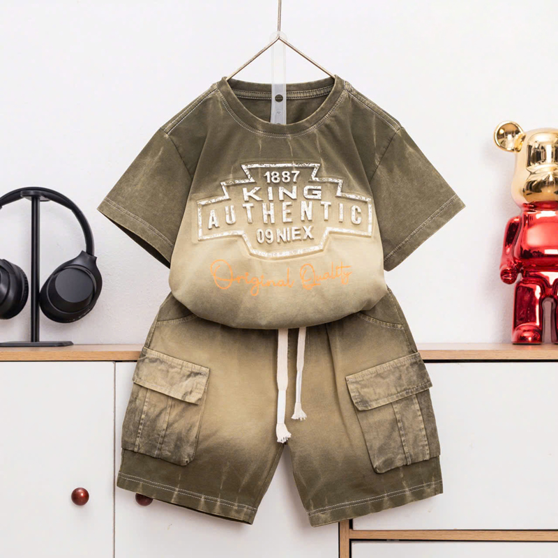 Bộ thun bé trai wash đá King