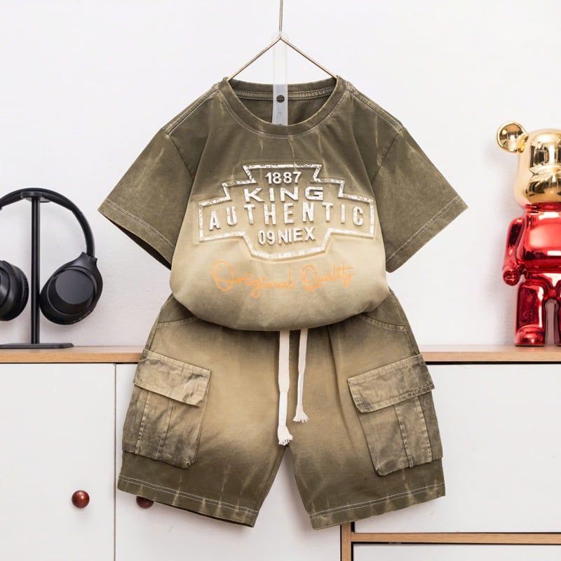 Bộ thun bé trai wash đá King