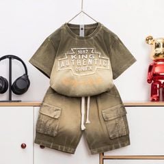 Bộ thun bé trai wash đá King