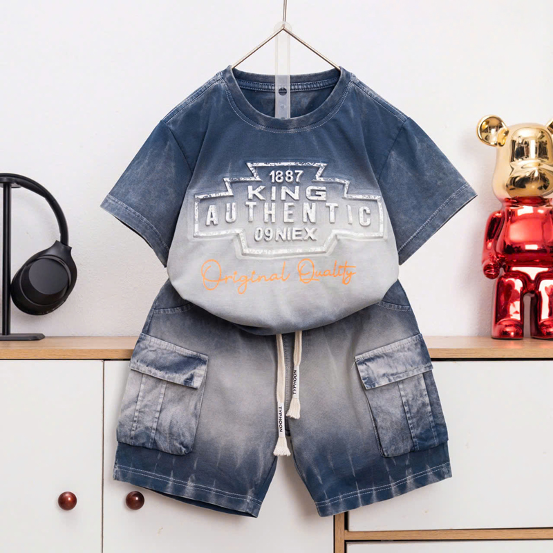 Bộ thun bé trai wash đá King