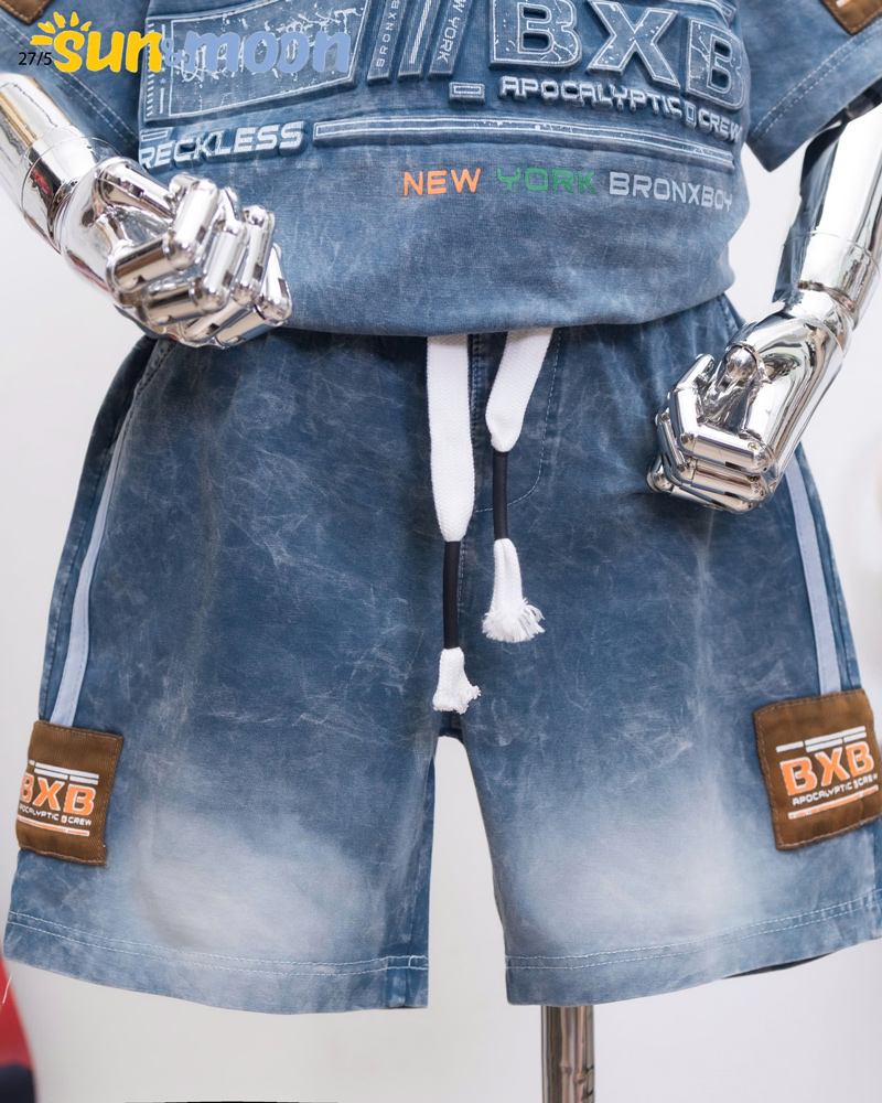 Bộ thun bé trai wash đá chữ nổi Young