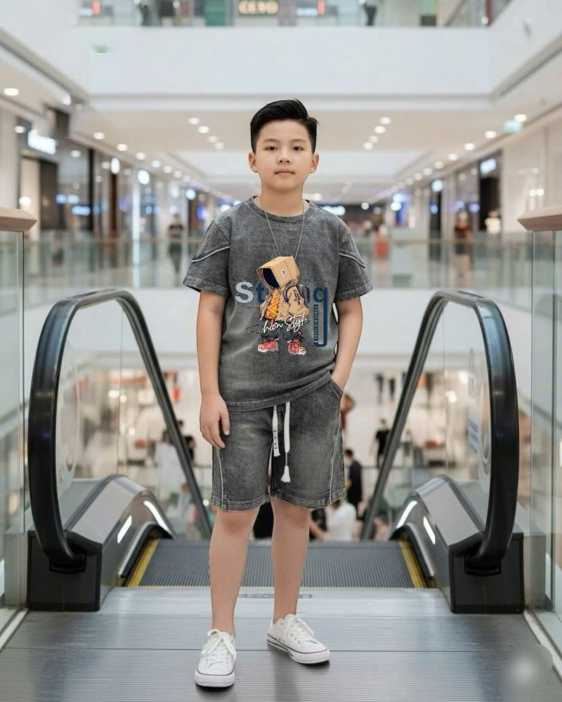 Bộ thun bé trai wash đá Robot