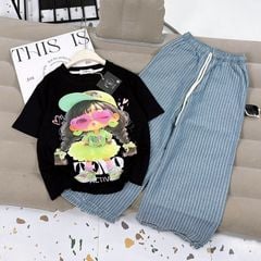 Bộ thun dài bé gái cô gái nón Green