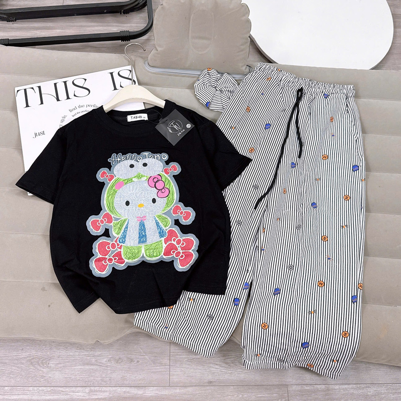Bộ thun dài bé gái Hello Teno