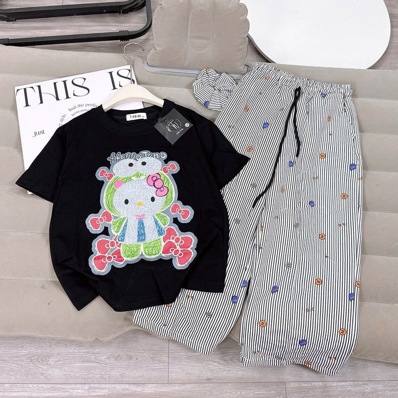 Bộ thun dài bé gái Hello Teno