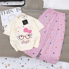 Bộ thun dài bé gái Kitty tàng hình