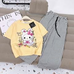 Bộ thun dài bé gái sọc Kitty thỏ