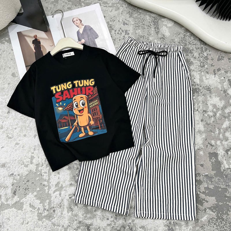 Bộ thun dài sọc bé gái Tung Tung