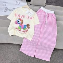 Bộ thun dài đũi bé gái ngựa cầu vồng