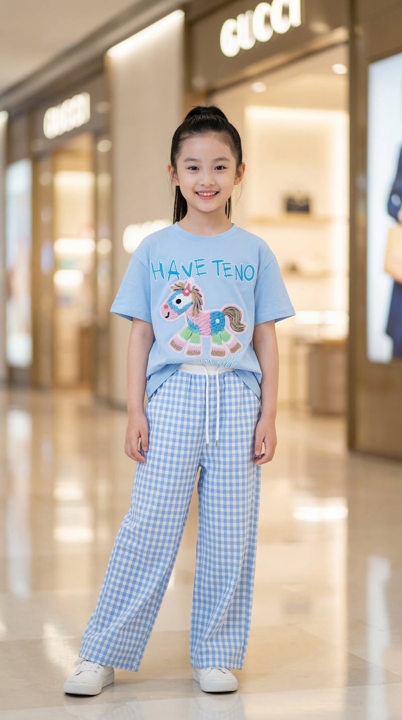 Bộ thun dài đũi bé gái ngựa cầu vồng