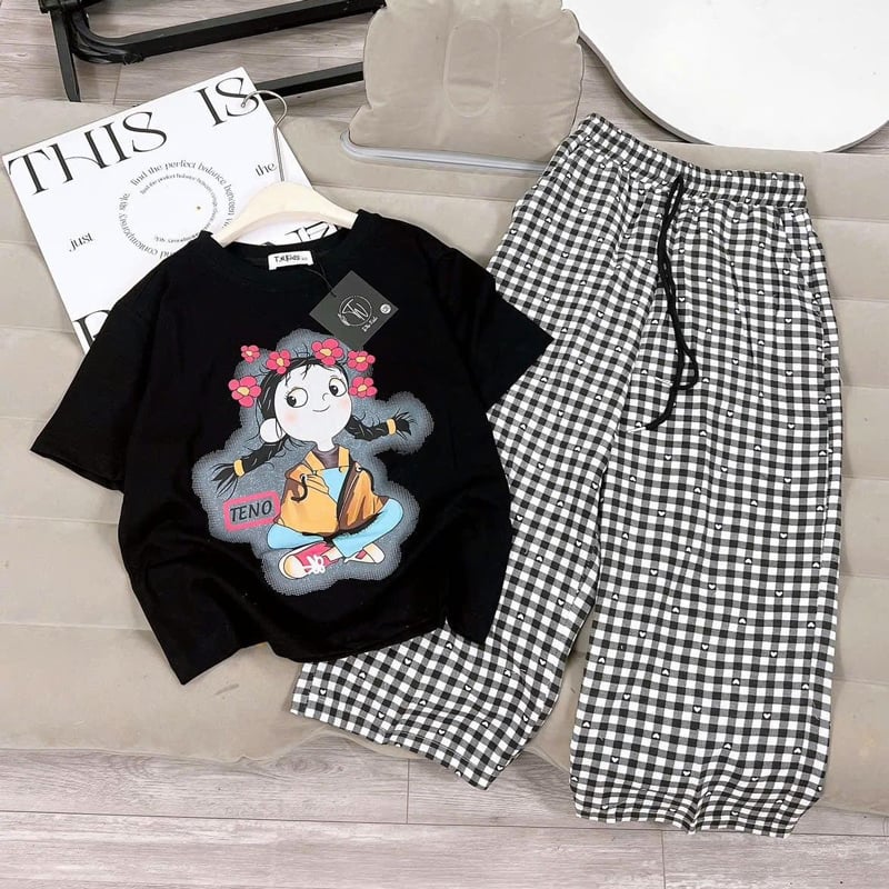 Bộ thun dài bé gái cô gái 6 hoa