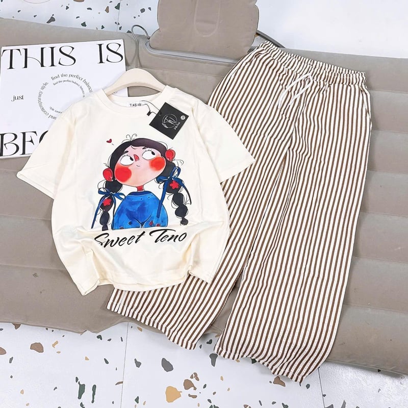 Bộ thun dài bé gái cô gái xanh