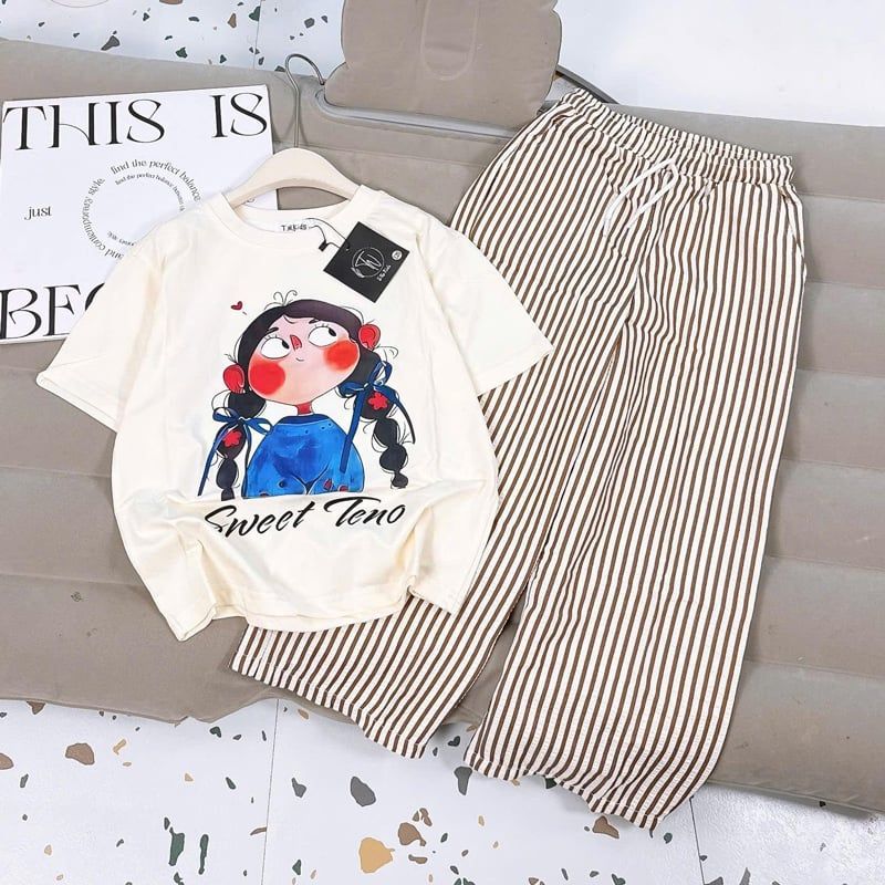 Bộ thun dài bé gái cô gái xanh