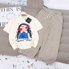 Bộ thun dài bé gái cô gái xanh