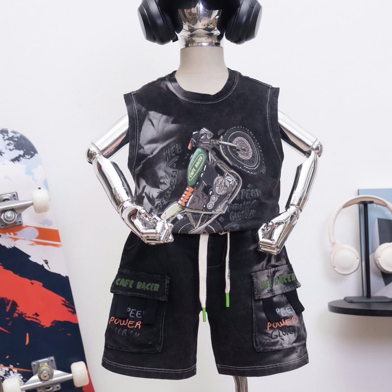 Bộ thun sát nách bé trai wash đá Hey xe