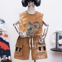 Bộ thun sát nách bé trai wash đá Hey xe