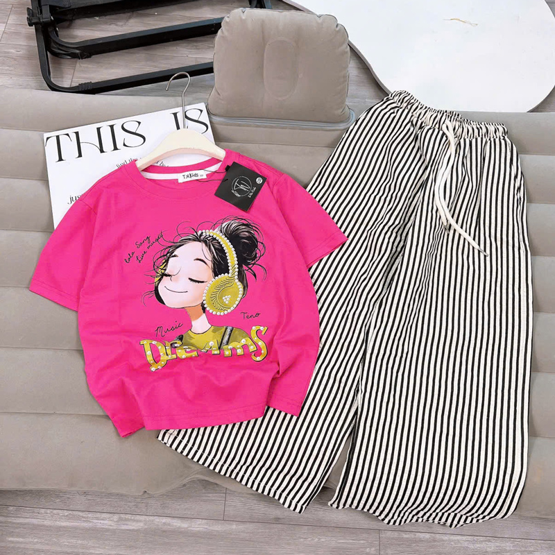 Bộ thun sọc dài bé gái cô gái Dream