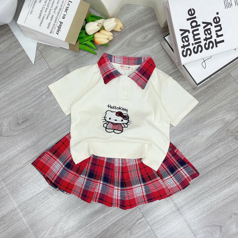 Bộ váy bé gái caro Kitty