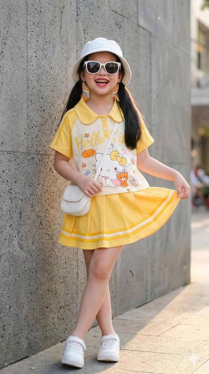 Bộ váy bé gái cổ trụ Kitty dưa hấu