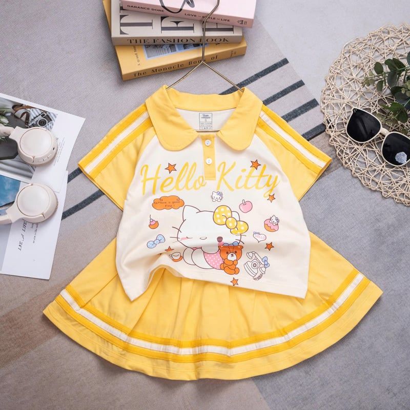 Bộ váy bé gái cổ trụ Kitty dưa hấu