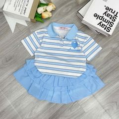 Bộ váy bé gái cổ trụ sọc tim