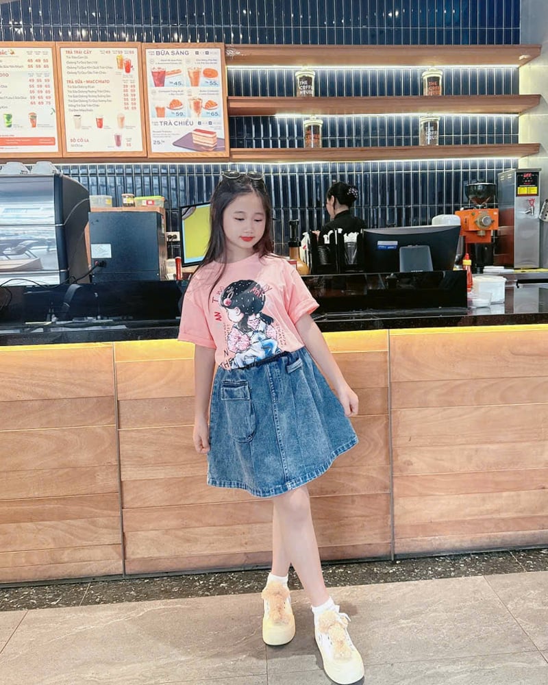 Bộ váy jean bé gái cô gái Champagne