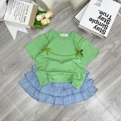 Bộ váy jean bé gái tầng nơ