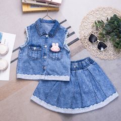 Bộ váy jean bé gái thỏ hồng