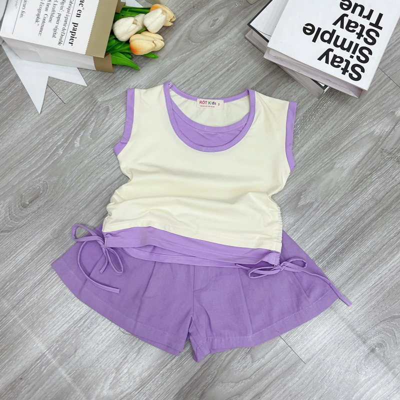 Bộ váy kaki bé gái cột dây