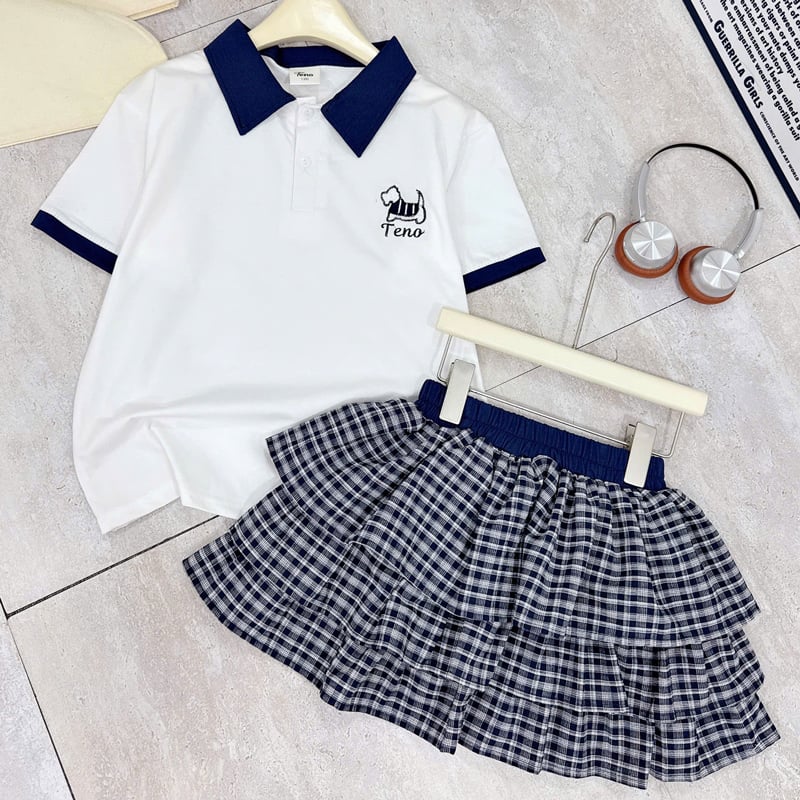 Bộ váy tầng bé gái cổ polo
