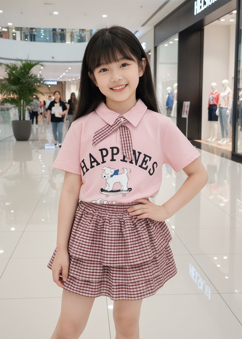 Bộ váy tầng bé gái cún nơ