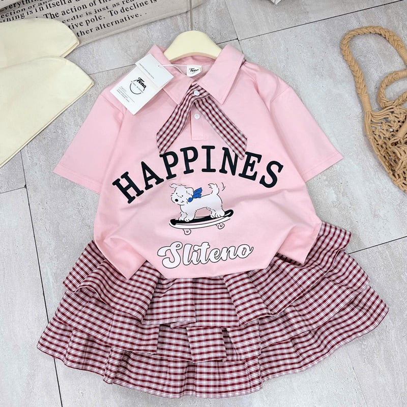 Bộ váy tầng bé gái cún nơ