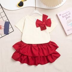 Bộ váy tầng bé gái đính nơ