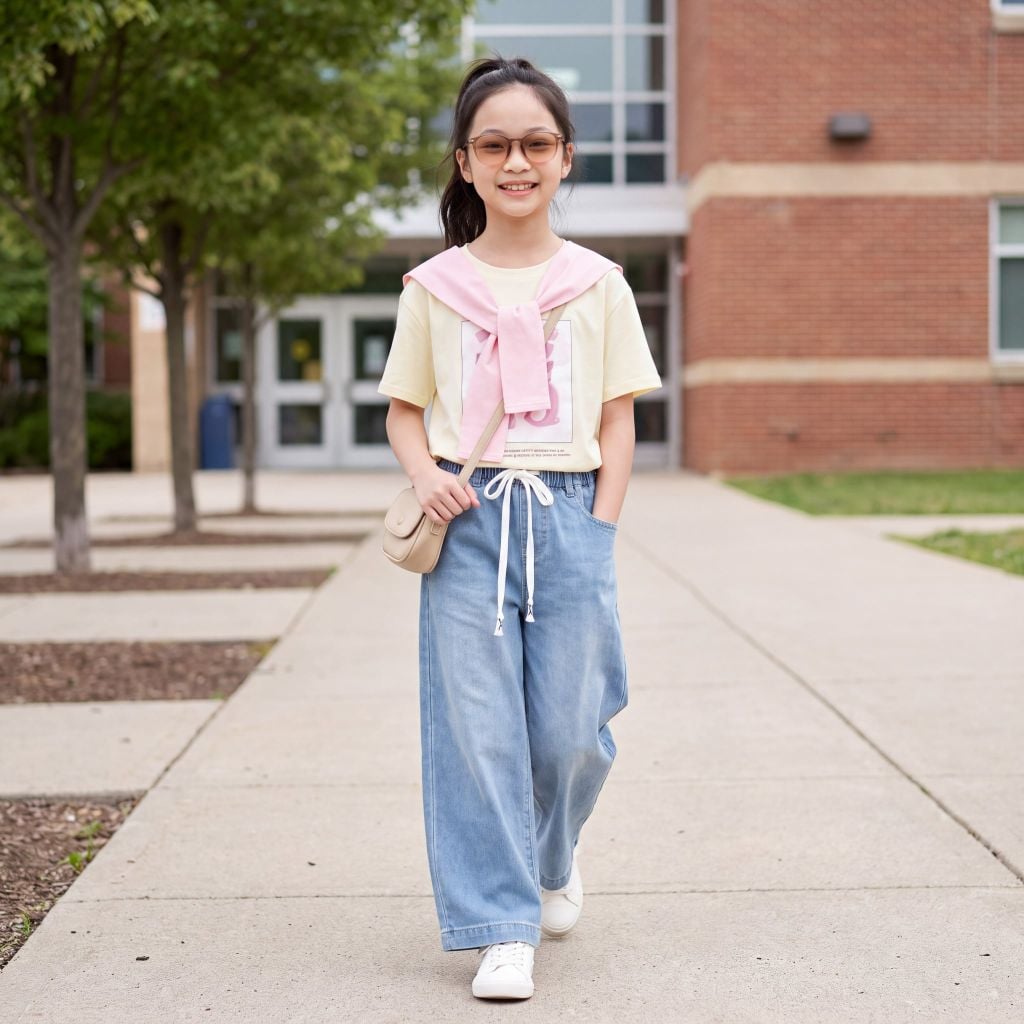 Bộ jean dài bé gái TENO thủy thủ