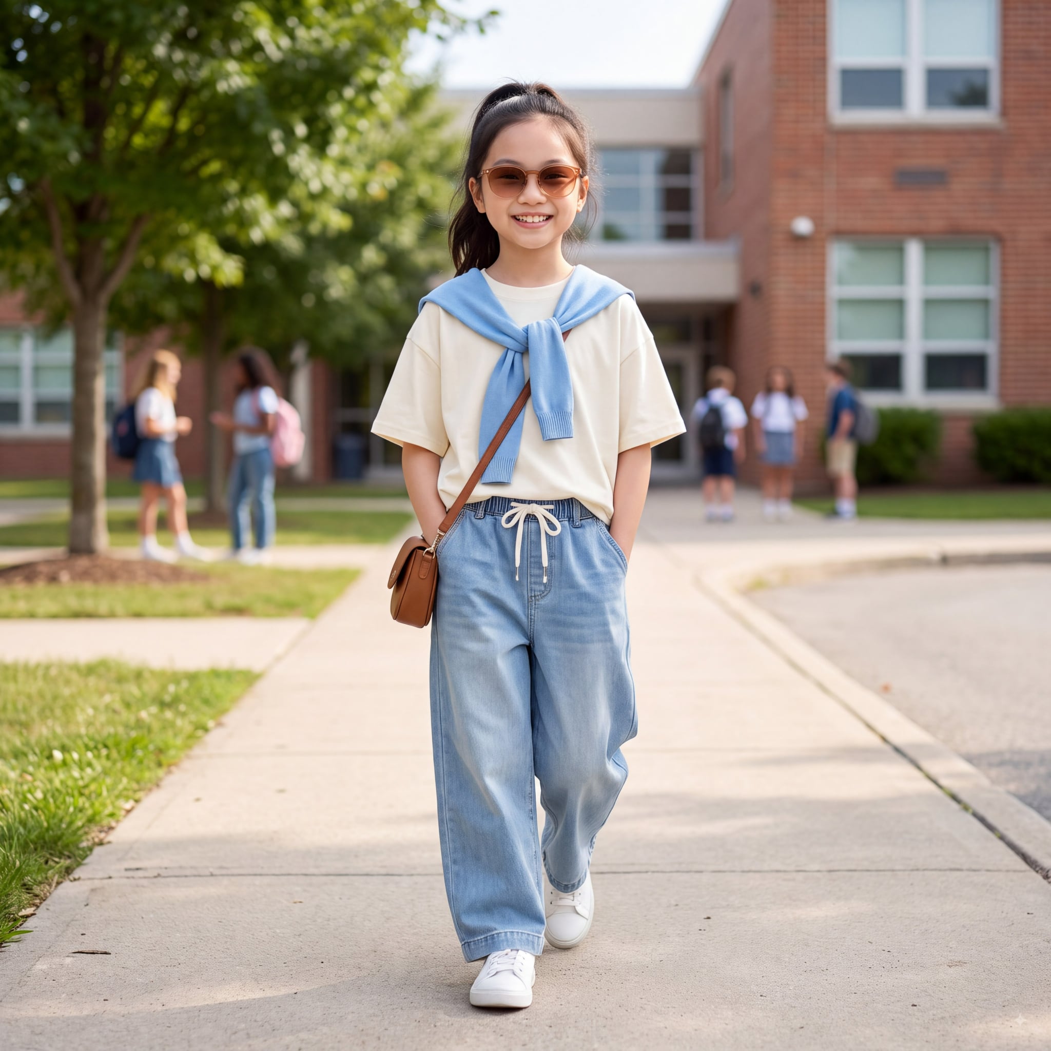 Bộ jean dài bé gái TENO thủy thủ
