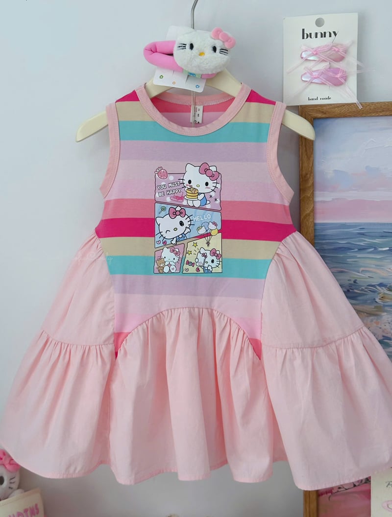 Đầm bé gái Kitty cầu vồng