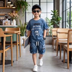 Bộ thun bé trai wash đá POLE
