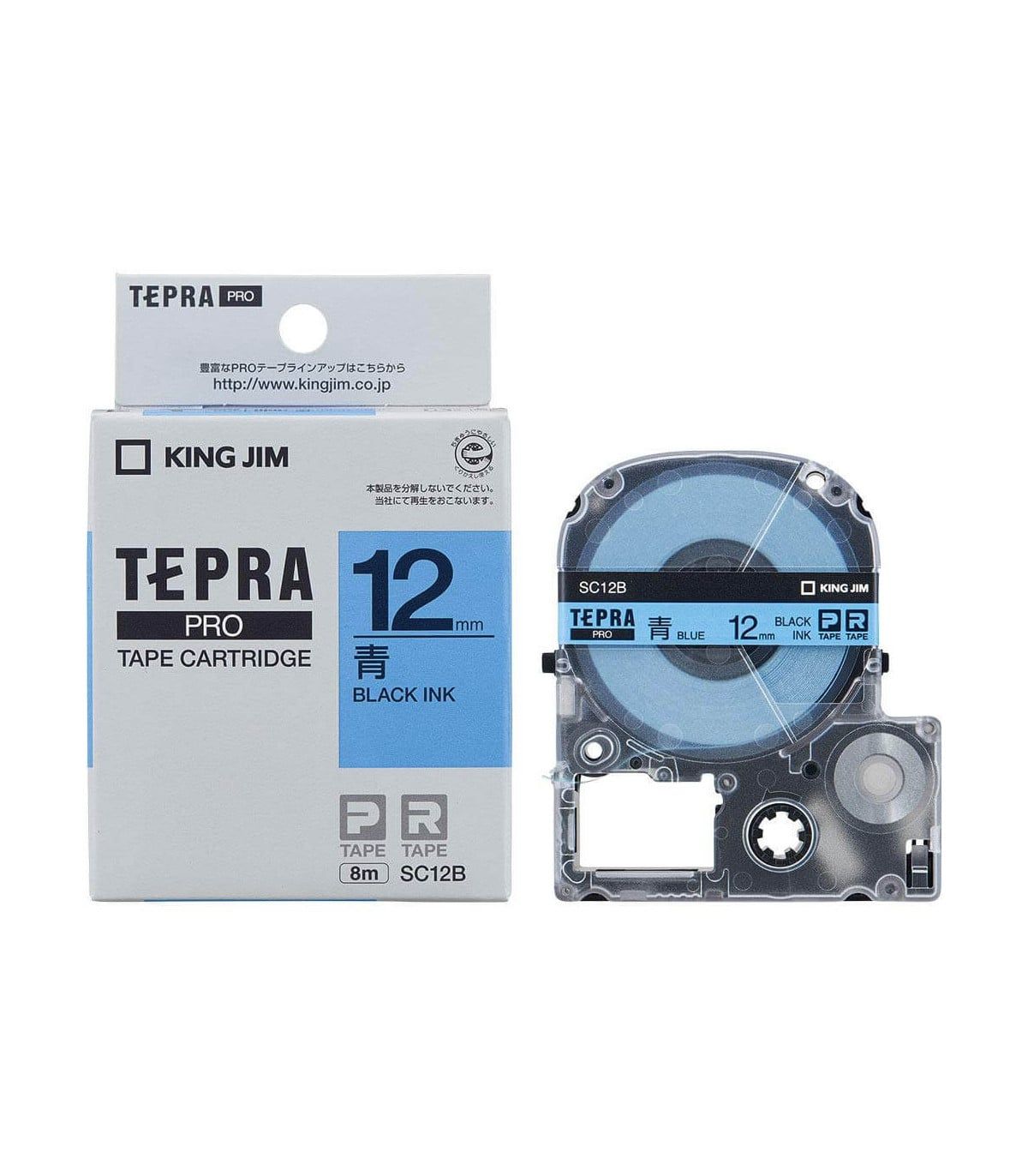  Băng nhãn Tepra SC12B 12mm chữ đen nền xanh dương 