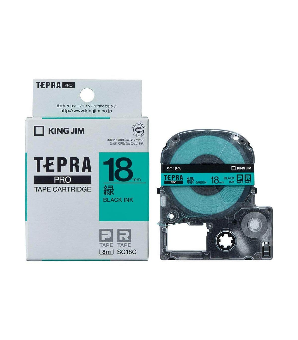  Băng nhãn in Tepra SC18G (chữ đen nền xanh lá 18mm) 