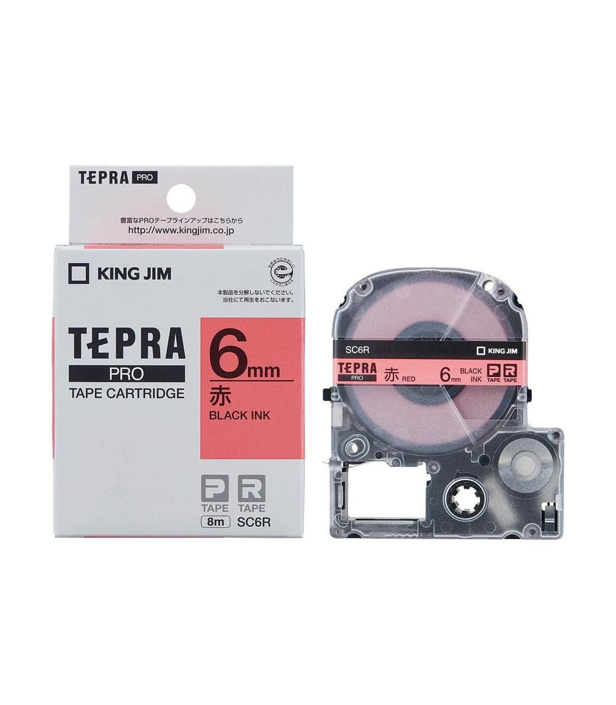  Băng nhãn in Tepra SC6R chữ đen nền đỏ 6mm 
