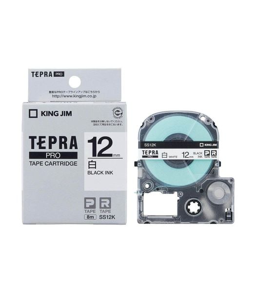 Băng nhãn Tepra SS12K 12mm chữ đen nền trắng