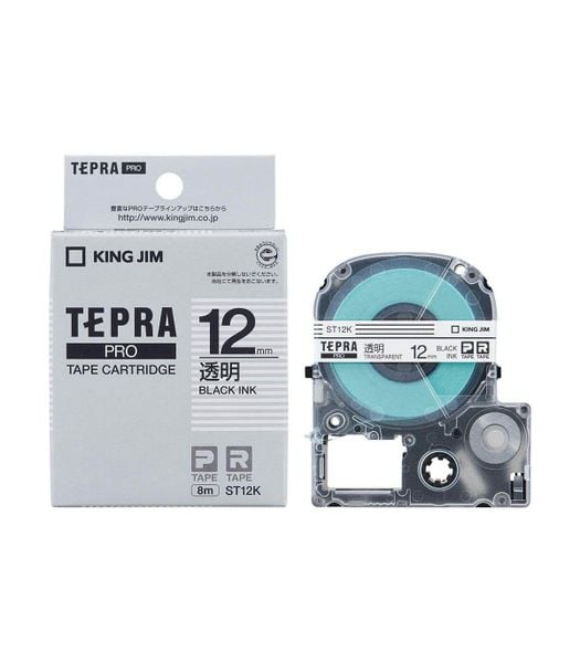Băng nhãn Tepra ST12K 12mm chữ đen nền trong