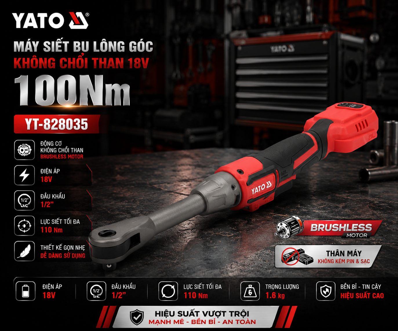  Máy siết bu lông góc không chổi than 18V (thân máy) 1/2