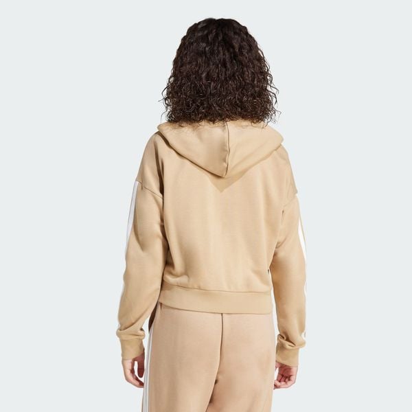  Áo Hoodie Nữ Khóa Kéo Vải Thun Da Cá 3 Sọc Essentials 