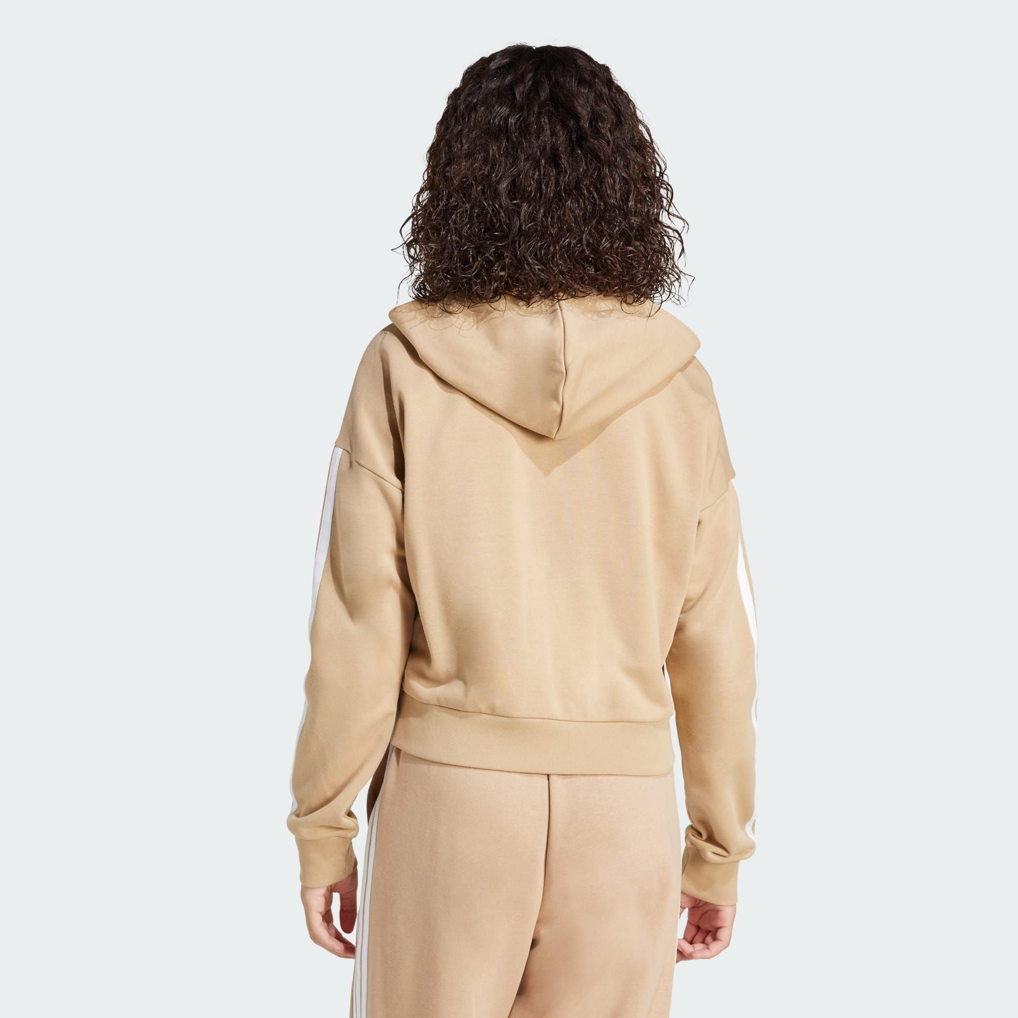  Áo Hoodie Nữ Khóa Kéo Vải Thun Da Cá 3 Sọc Essentials 