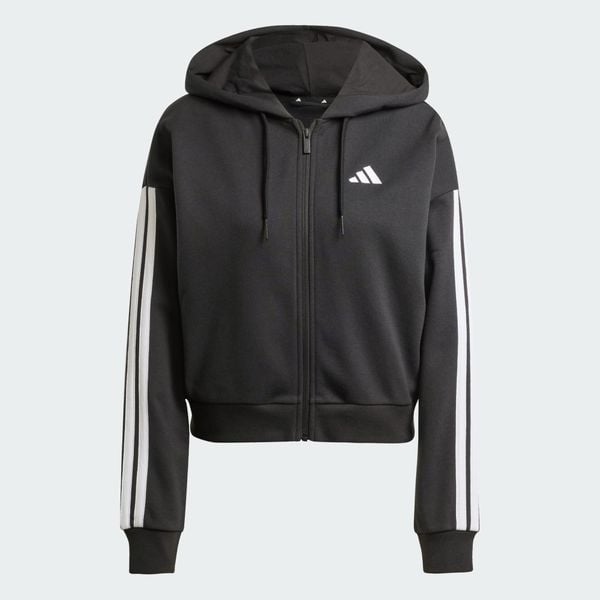  Áo Hoodie Nữ Khóa Kéo Vải Thun Da Cá 3 Sọc Essentials 