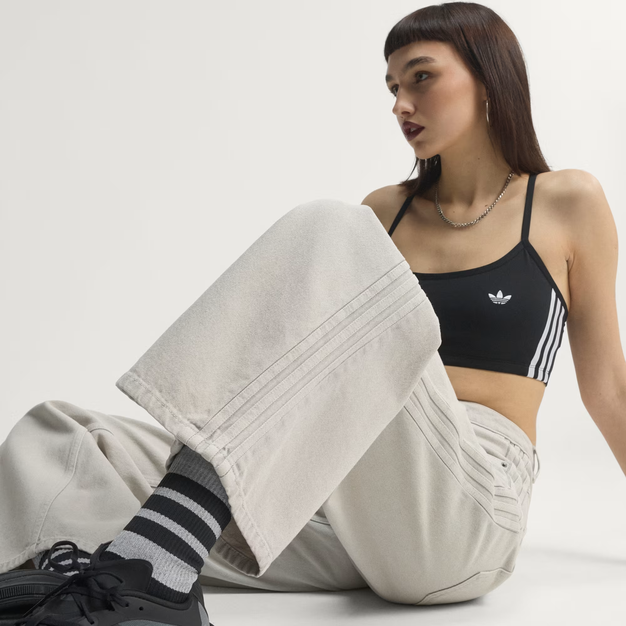  QUẦN DÀI NỮ ADIDAS DENIM CẠP CAO ỐNG RỘNG - KQ6470 