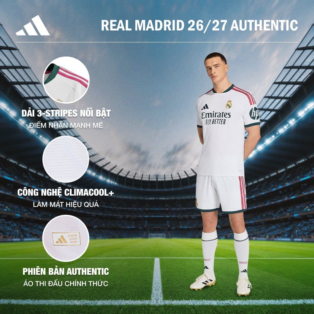  Áo Thun Nam Adidas ân Nhà Real Madrid Authentic 26/27 - JZ7218 